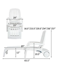 Costway Lounge Chair Chaise Adjust Recliner Weather Resistant Wheel