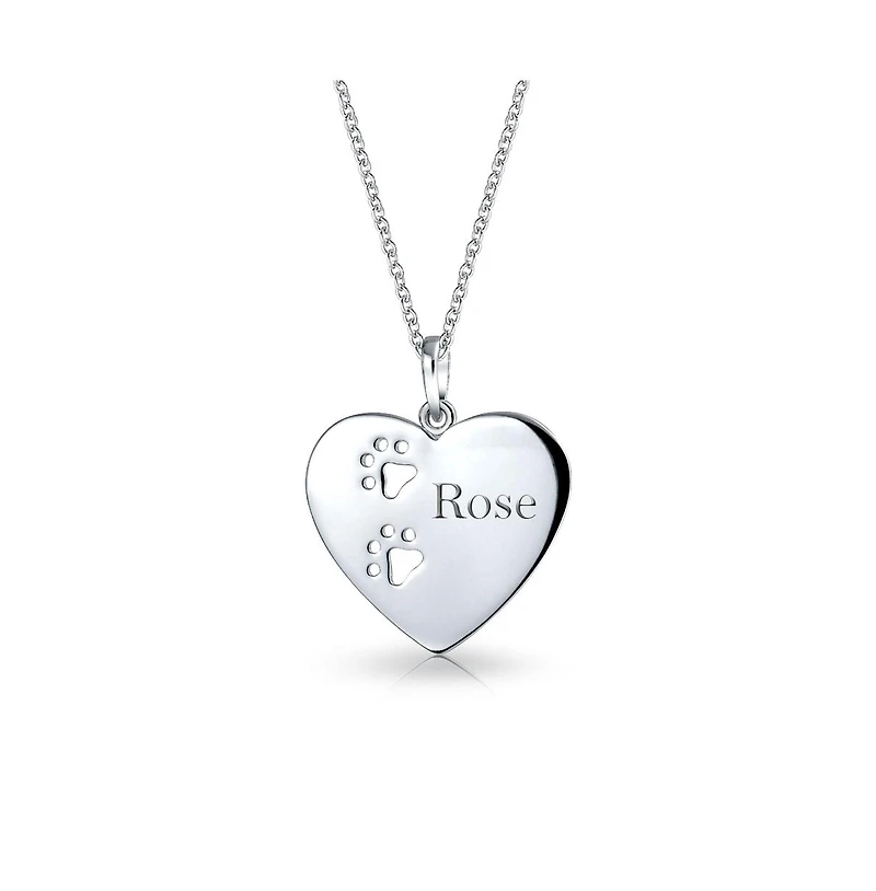Bling Jewelry Paw Print Heart Shape Pendant Necklace Animal Lover Pet Dog Cat .925 Sterling Silver