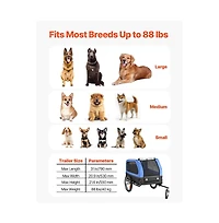 Ruie Foldable Pet Bike Trailer 88 lb Capacity 31 in Cabin Quick Connect Coupler