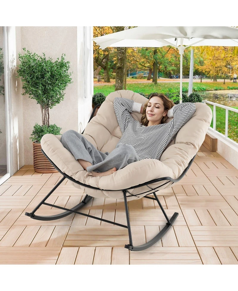 Gouun Oversized Rocking Egg Chair with 6.5 in Thick Padded Cushion for Patio and Porch