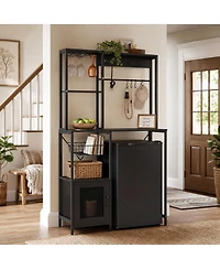 homfan Industrial Freestanding Kitchen Shelf, Bakers Rack with Refrigerator Compartment and Power Outlet, Microwave Station for Pantry Living Room