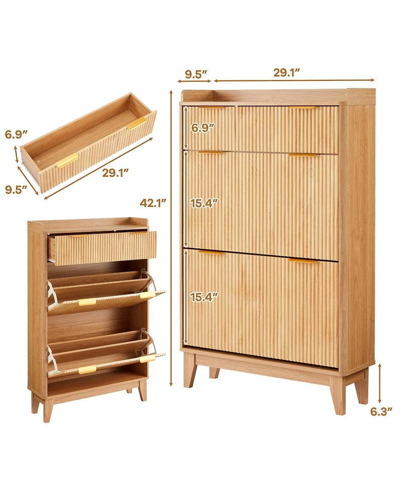 homfan Modern Vertical Storage Cabinet with Flip Drawer, Textured Front and Metal Handles, Space-Saving Shoe Orgzr for Entryway, Hallway, Living Room