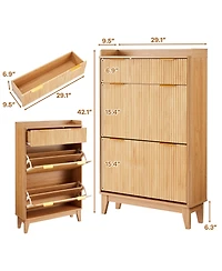 homfan Modern Vertical Storage Cabinet with Flip Drawer, Textured Front and Metal Handles, Space-Saving Shoe Orgzr for Entryway, Hallway, Living Room