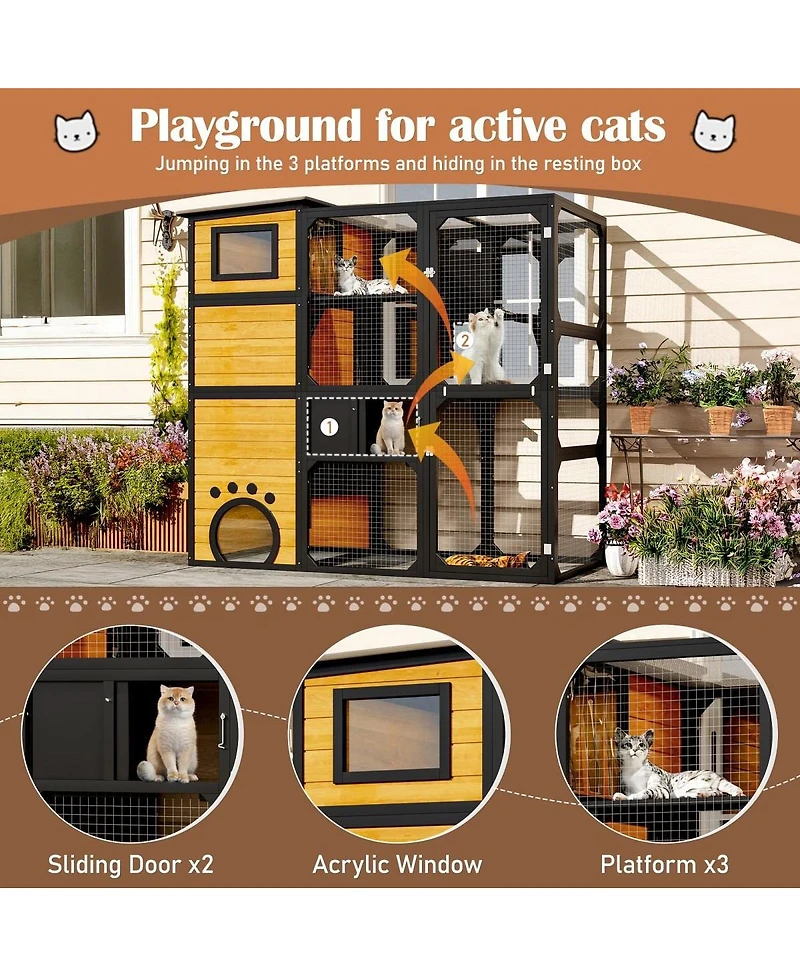 6thdruple Large Outdoor Cat Catio, 4-Tier Enclosure with Lofts, Window Access, Weatherproof House