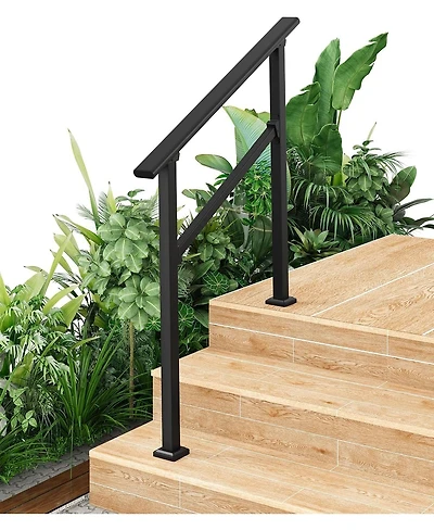 gaomon Heavy-Duty Metal Stair Handrail for 1-5 Outdoor Steps Adjustable Height Aluminum and Wrought Iron White Safety and Stability