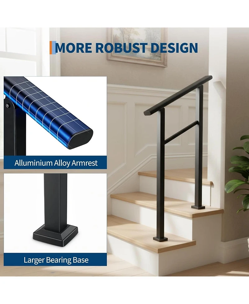 gaomon 2-Step Outdoor Stair Handrail Kit Aluminum and Iron Construction Adjustable Angle Easy Diy Installation with All Hardware