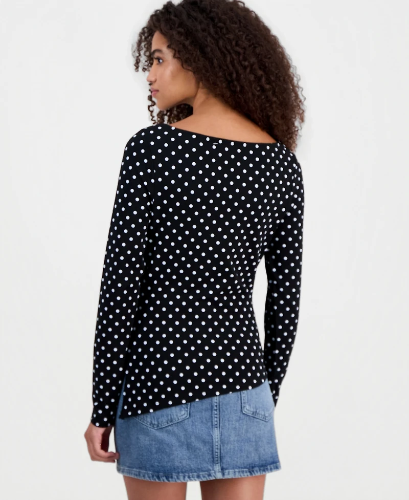 Madden Girl Juniors' Printed Boat Neck Long Sleeve Top