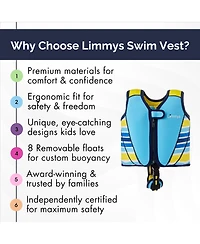 Limmys Swim Vest for Toddlers and Kids - Adjustable Buoyancy, Ce Certified, Award-Winning Design, Soft Neoprene, Carry Bag Included