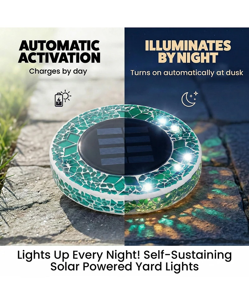 Bell + Howell Mosaic Disk Lights Solar Powered 6 Led Weather Resistance Path 4-Piece