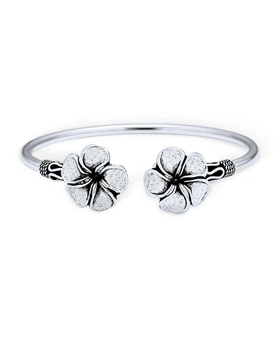Bling Jewelry Bali Floral Style Plumeria Flower Stacking Bangle Cuff Bracelet Oxidized .925 Sterling Silver