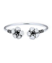 Bling Jewelry Bali Floral Style Plumeria Flower Stacking Bangle Cuff Bracelet Oxidized .925 Sterling Silver