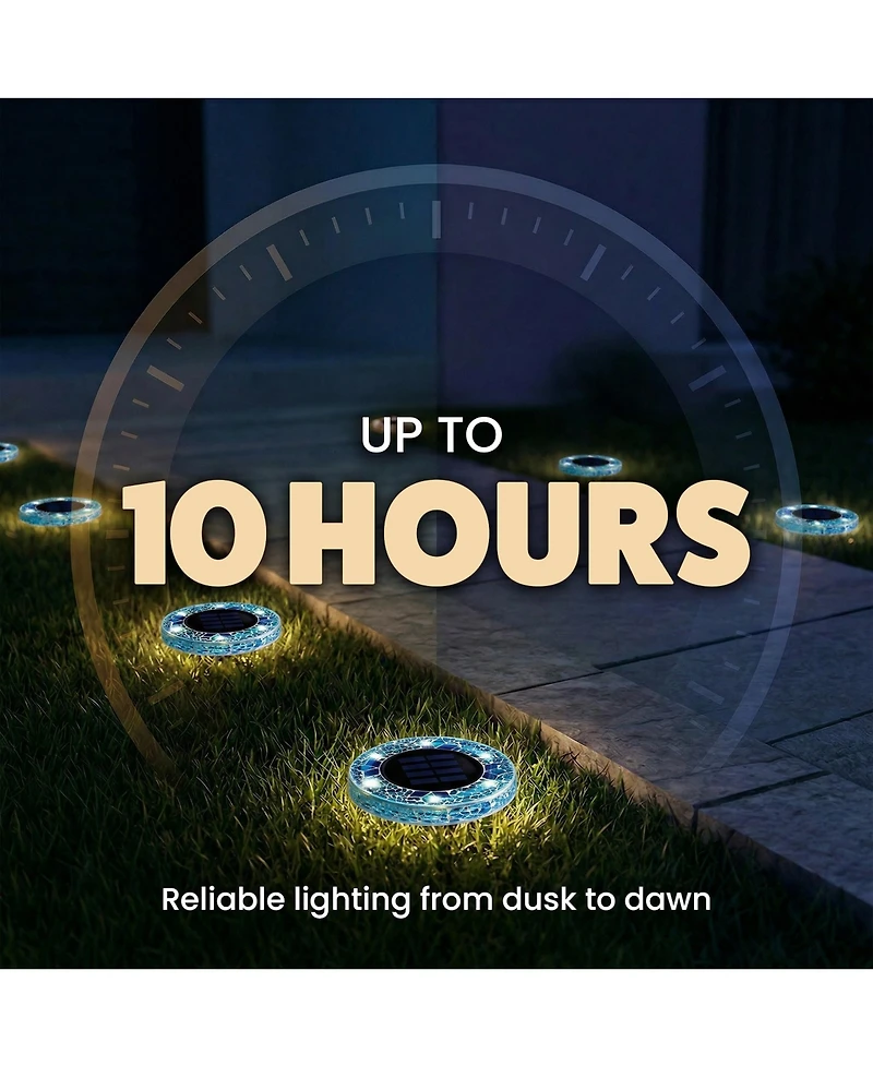 Mosaic Disk Lights Solar Powered 6 Led Weather Resistance Path 8-Piece