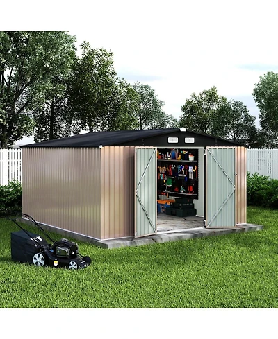 GarveeLife Durable Steel Outdoor Metal Storage Shed With Lockable Security Door Ventilation Vents Easy Assembly For All Season Backyard Patio Lawn Use