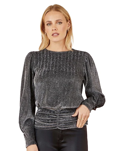 Yumi Women's Metallic Stretch Ruched Hem Top