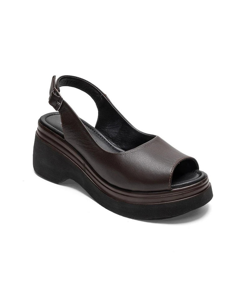 Forever & Always Shoes Women's Laure Leather Wedge Sandal
