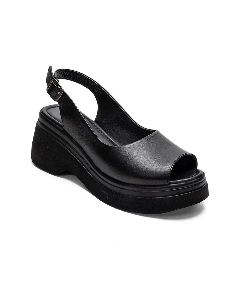Forever & Always Shoes Women's Laure Leather Wedge Sandal