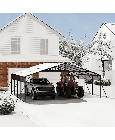 GarveeLife Metal Carport with Galvanized Steel Roof, Enhanced Base – Tall Garage Kit for Tractors, Trucks, Boats, Cars
