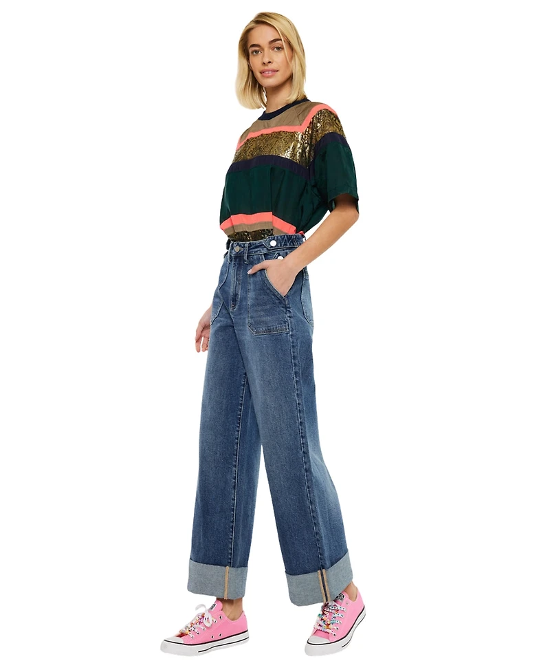 KanCan Women's Haylee Ultra High Rise 90's Wide Leg Jeans