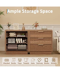 gaomon Fluted Nightstand set of 2, Wood with 3 Drawers Storage Bedside Table Large Bed Side End Table, Modern for Bedroom