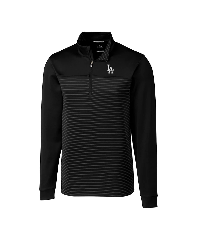 Cutter & Buck Men's Black Los Angeles Dodgers Big & Tall Traverse Stripe Stretch DryTec Quarter-Zip Sweatshirt