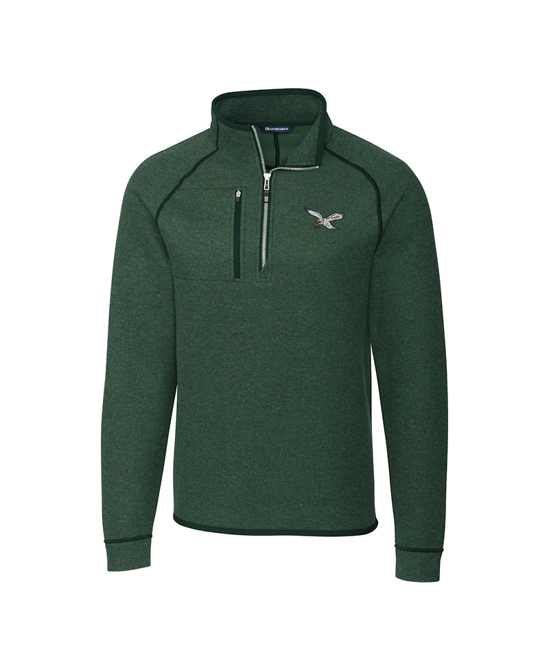 Cutter & Buck Men's Heather Green Philadelphia Eagles Gridiron Classics Big & Tall Mainsail Sweater-Knit Half-Zip Pullover Jacket