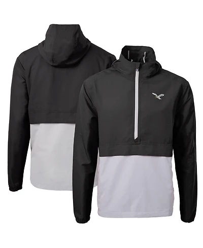 Cutter & Buck Men's Black/Silver Philadelphia Eagles Charter Eco Knit Anorak Half-Zip Jacket