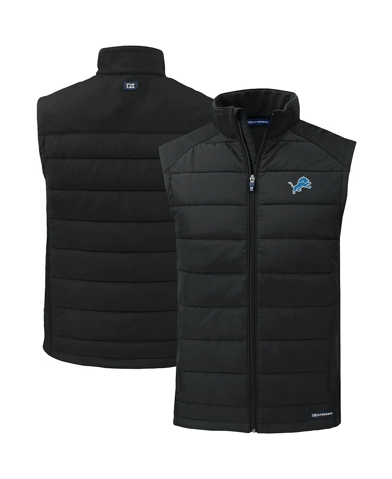 Cutter & Buck Men's Black Detroit Lions Primary Mark Evoke PrimaLoft Hybrid Eco Softshell Full-Zip Vest
