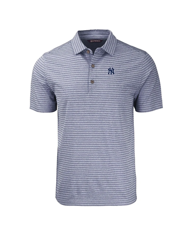 Cutter & Buck Men's Heather Navy New York Yankees Big & Tall Forge Eco Heathered Stripe Stretch Polo Shirt