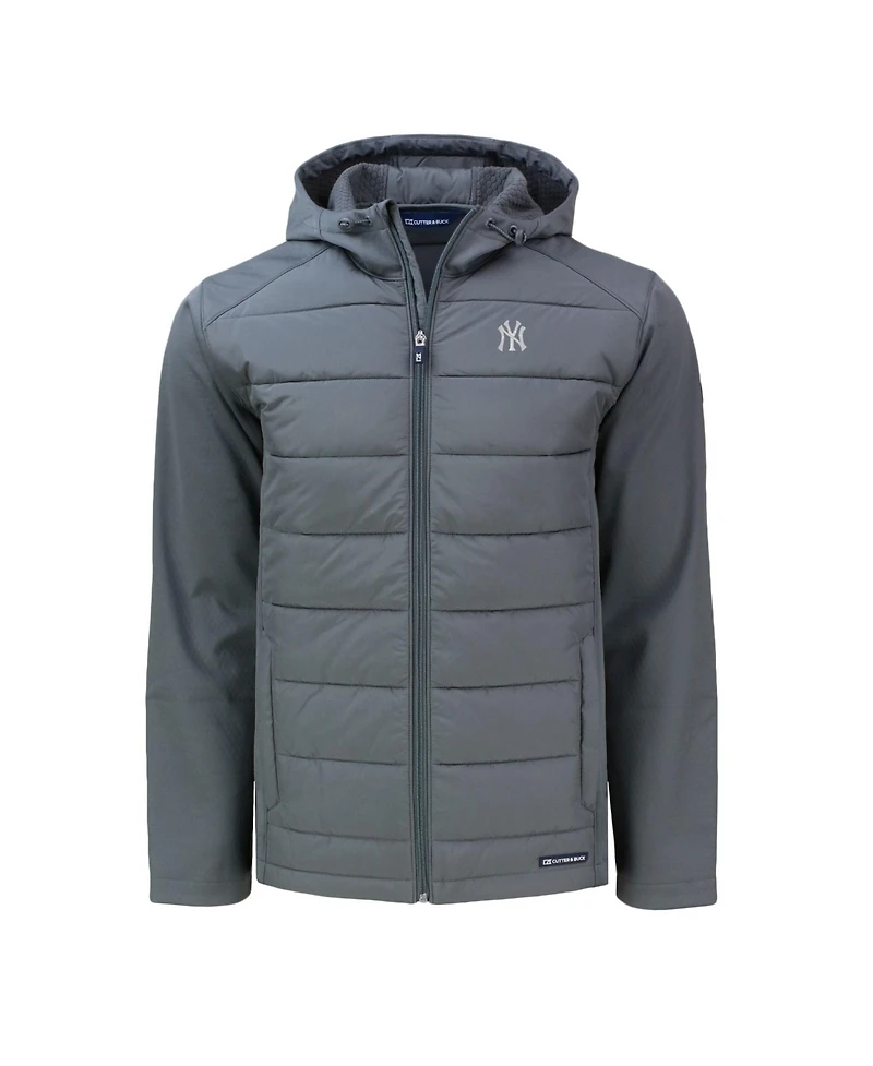 Cutter & Buck Men's Gray New York Yankees Evoke Hybrid Eco Softshell Full-Zip Hoodie