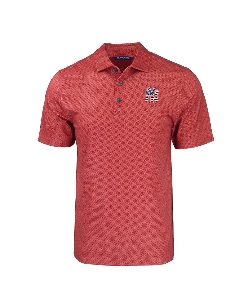 Cutter & Buck Men's Red New York Yankees Stars Stripes Big & Tall Pike Eco Tonal Geo Print Stretch Polo Shirt