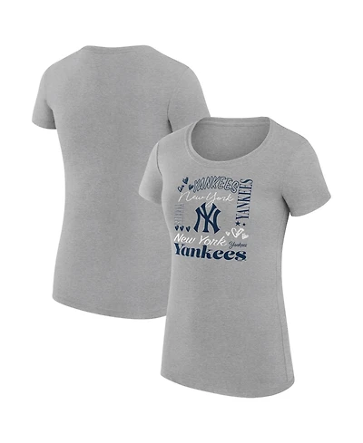 G-iii 4Her by Carl Banks Women's Heather Gray New York Yankees Super-Slim Fit Lightweight Collage Team Graphic Crew Neck T-Shirt