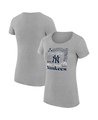 G-iii 4Her by Carl Banks Women's Heather Gray New York Yankees Super-Slim Fit Lightweight Collage Team Graphic Crew Neck T-Shirt