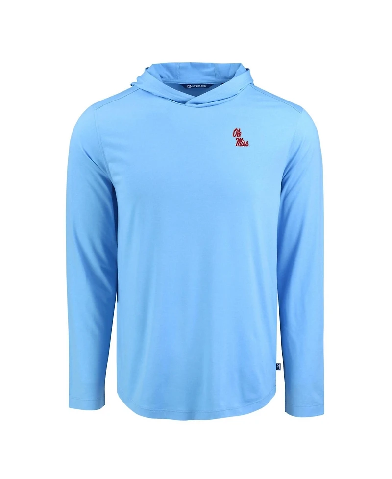 Cutter & Buck Men's Powder Blue Ole Miss Rebels Coastline Epic Comfort Eco Long Sleeve Hoodie T-Shirt