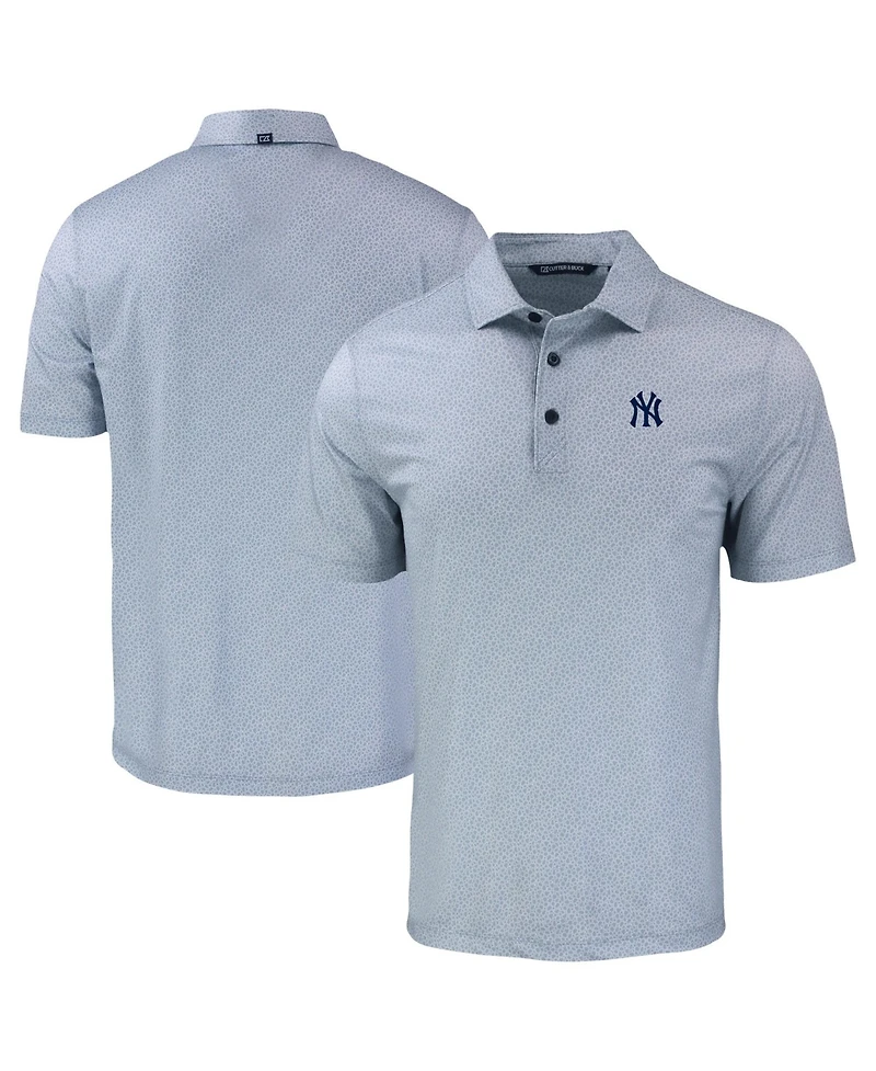 Cutter & Buck Men's Gray New York Yankees Pike Eco Pebble Print Stretch Polo Shirt