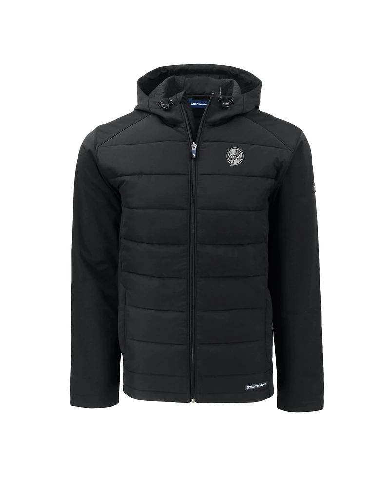 Cutter & Buck Men's Black New York Yankees Big & Tall Evoke Hybrid Eco Softshell Full-Zip Hooded PrimaLoft Jacket
