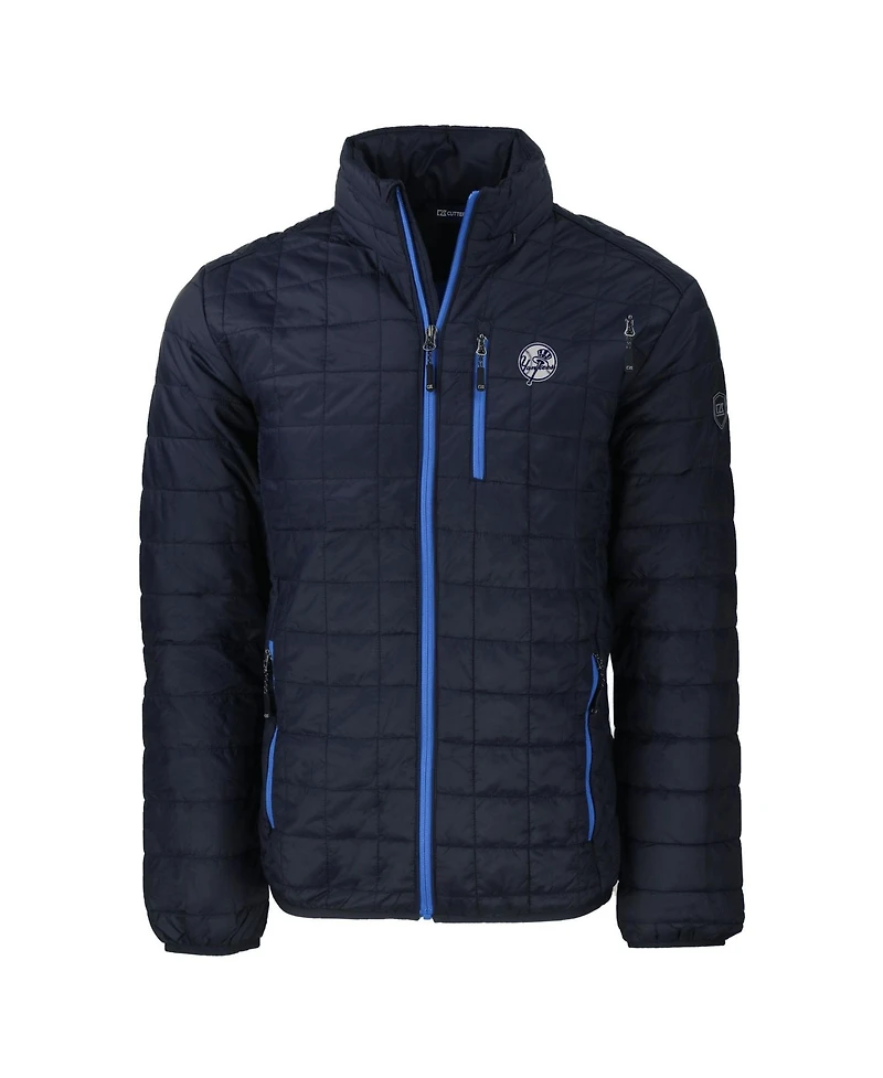 Cutter & Buck Men's Navy New York Yankees Rainier PrimaLoft Eco Insulated Full-Zip Hoodie Puffer Jacket