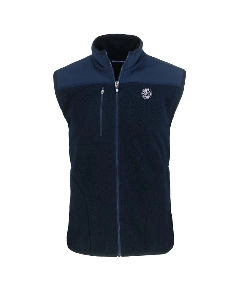 Cutter & Buck Men's Navy New York Yankees Cascade Eco Fleece Full-Zip Vest