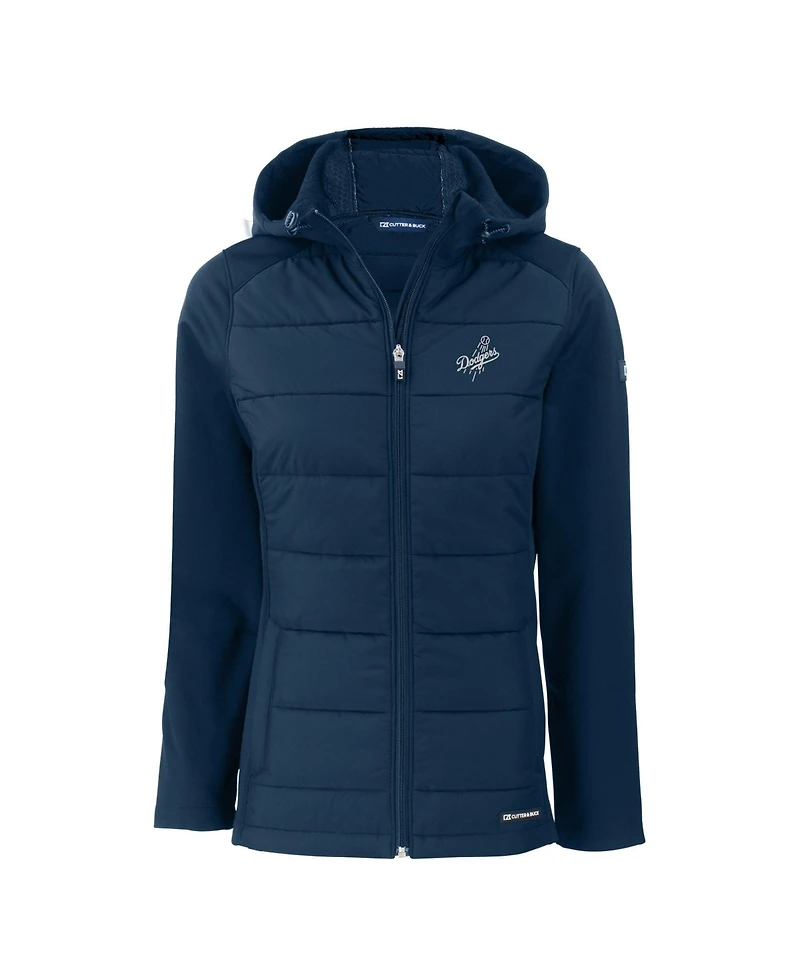 Cutter & Buck Women's Navy Los Angeles Dodgers Evoke Hybrid Eco Softshell Full-Zip Hooded Jacket