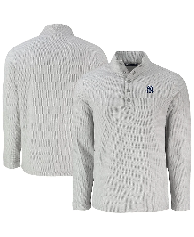Cutter & Buck Men's Gray New York Yankees Hunts Point Eco Textured Fleece Half-Snap Sweatshirt