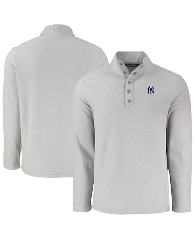 Cutter & Buck Men's Gray New York Yankees Hunts Point Eco Textured Fleece Half-Snap Sweatshirt