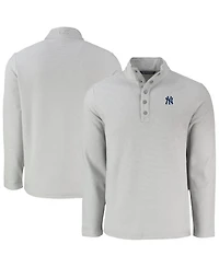 Cutter & Buck Men's Gray New York Yankees Hunts Point Eco Textured Fleece Half-Snap Sweatshirt