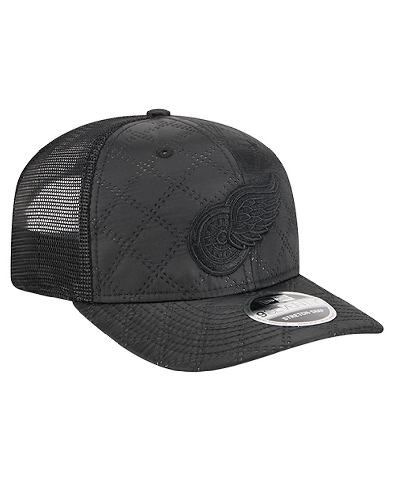 New Era Men's Black Detroit Red Wings Quilted Nylon 9SEVENTY Adjustable Trucker Hat