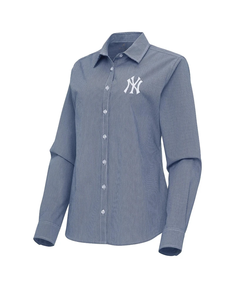 Antigua Women's Navy New York Yankees Porter Woven Long Sleeve Button-Up Shirt