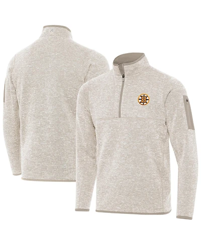 Antigua Men's Oatmeal Boston Bruins Fortune Quarter-Zip Pullover Jacket