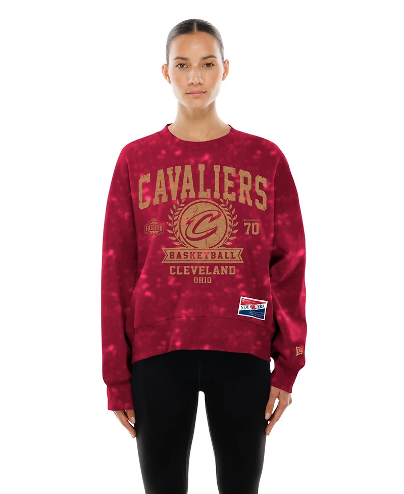 New Era Women's Wine Cleveland Cavaliers Throwback Collection Mineral Wash Crewneck Sweatshirt