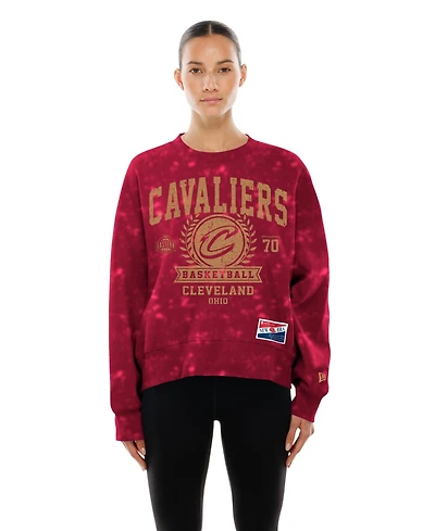 New Era Women's Wine Cleveland Cavaliers Throwback Collection Mineral Wash Crewneck Sweatshirt