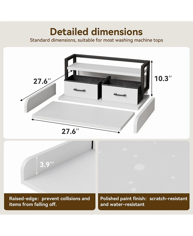 homfan Laundry Countertop, 54 Inch Wood Washer Dryer Topper with 2 Tier Shelf for Laundry Room
