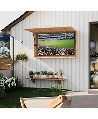 homfan Waterproof Wooden Outdoor Tv Enclosure for 44-55inch TVs, Fold-Up Door with Adjustable Telescopic Bracket, Wall-Mounted Storage Cabinet