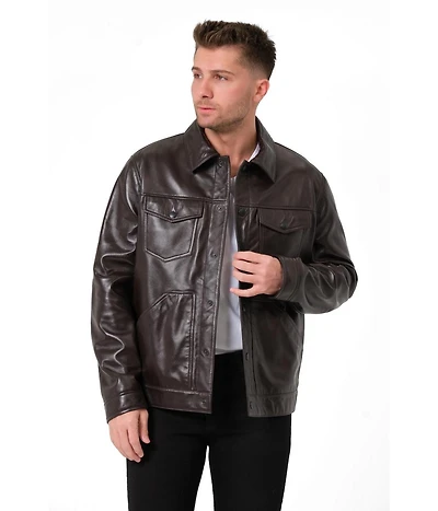 Furniq Uk Men's Leather Trucker Jacket, Created for Macy's