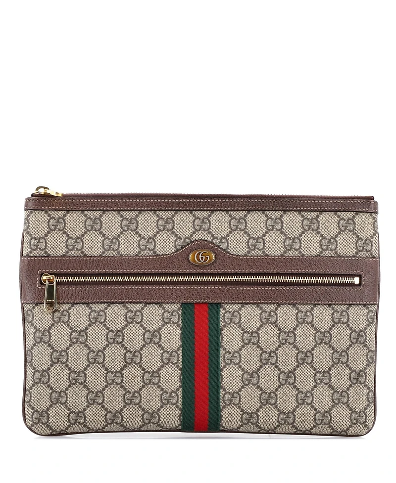 Pre-Owned Gucci Large Ophidia Zip Pouch Gg Coated Canvas